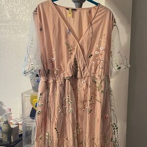 Bloom Peach and Blue Fabric Detail